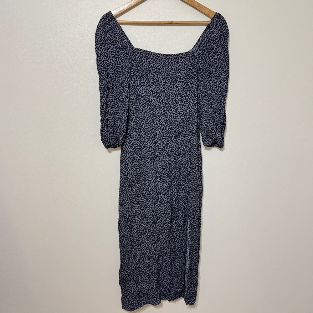 Abercrombie & Fitch Square-neck Midi Dress Size Small Tall Navy Leopard Print - Picture 2 of 8